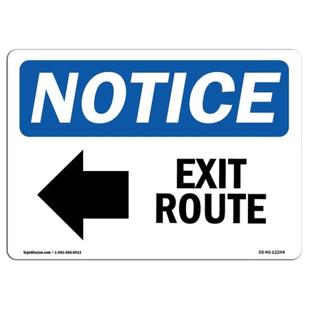 SIGNMISSION OSHA Notice Sign, Exit Route With Symbol, 5in X 3.5in Decal, 3.5"W, 5" L, Landscape OS-NS-D-35-L-12244